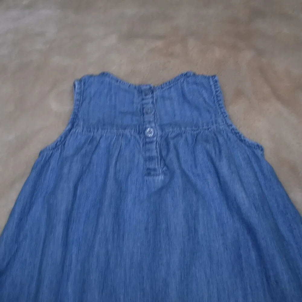Gap Blue Sleeveless Denim Dress Floral Design Size 4 Years